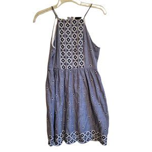 Embroidered Chambray Lined Cotton Sun Dress Jr Size 9